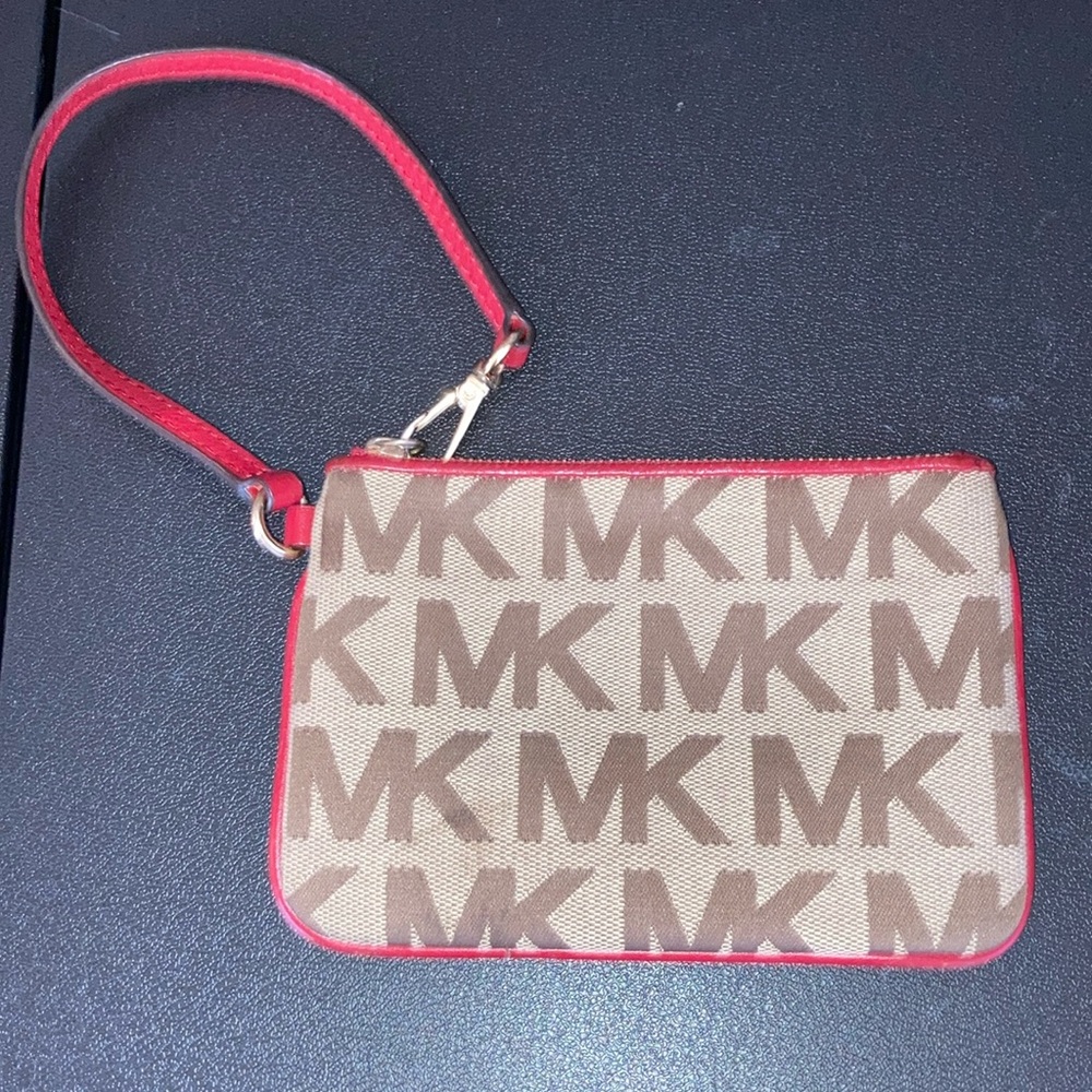 Michael kors red brown tan wristlet